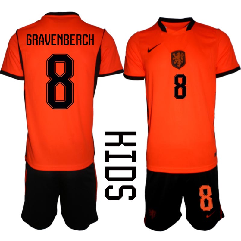 Nederländerna Hemmaställ VM 2026 Barn Ryan Gravenberch 8 Tröja och Shorts 1 Nederländerna Hemmaställ VM 2026 Barn Ryan Gravenberch 8 Tröja och Shorts