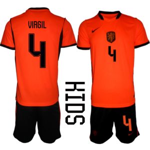 Nederländerna Hemmaställ VM 2026 Barn Virgil van Dijk 4 Tröja och Shorts