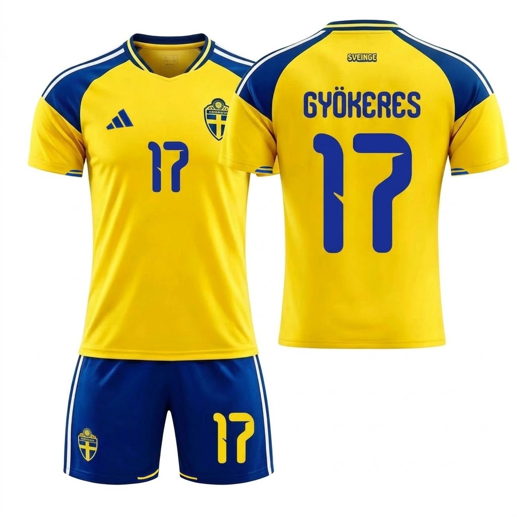 Sverige Hemmaställ VM 2026 Barn Viktor Gyökeres 17 Fotbollskit 1 Sverige Hemmaställ VM 2026 Barn Viktor Gyökeres 17 Fotbollskit